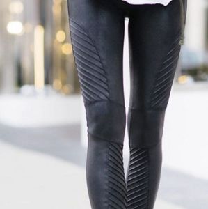 Spanx faux leather moto leggings.